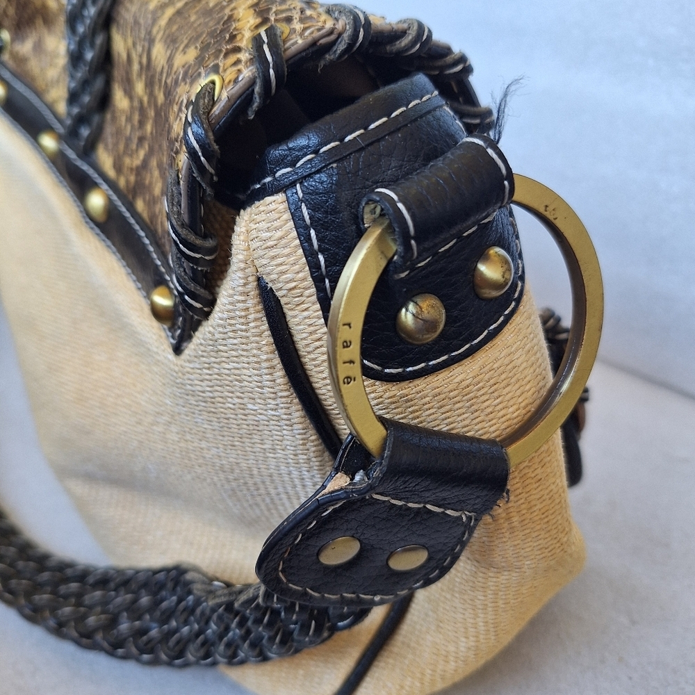 Vintage Rafe New York Alvear 2006 Sisal Snakeskin Leather Boho Bag Tassel Y2K - Picture 7 of 16